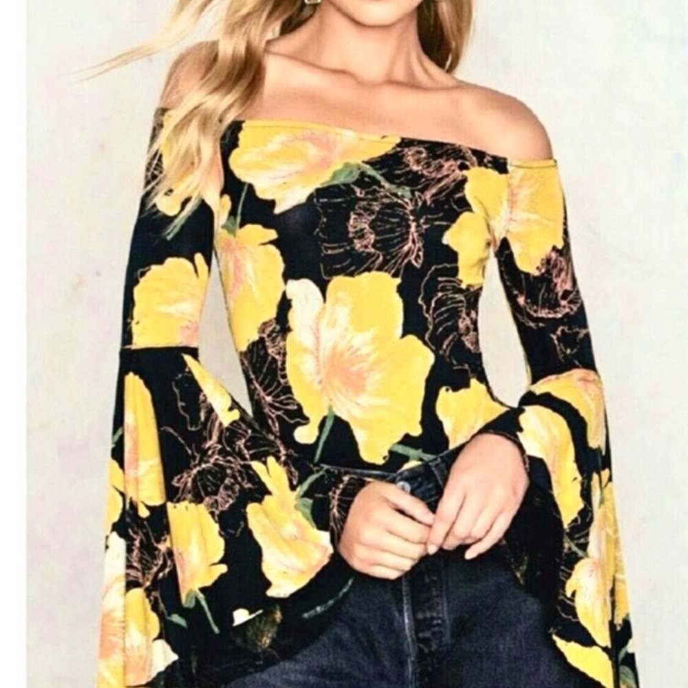We The Free Free People Birds of Paradise Off The Shoulder Bell Sleeve Top M